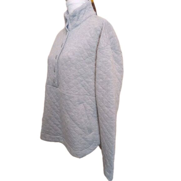EDDIE BAUER Quilted Pullover Women Gray Snap Front Size M NEW - Picture 3 of 14